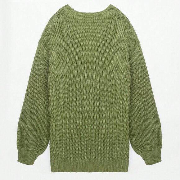 Army Green Casual Women's Solid Drop Shoulder Open Front Cardigan - Picture 7 of 8